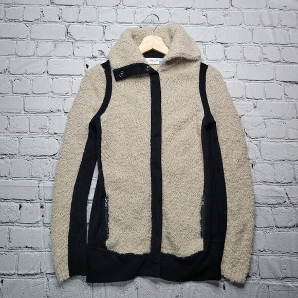 Anthro Sparrow Wool Blend Cream Black Accent Full Zip Jacket Size XS - Picture 1 of 13